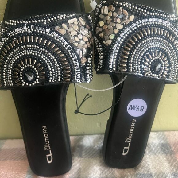 CL by Laundry Black and Cream Sandals with Ornate Beadwork - Picture 1 of 4